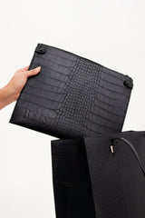 The Large Work Tote in Black Croc
